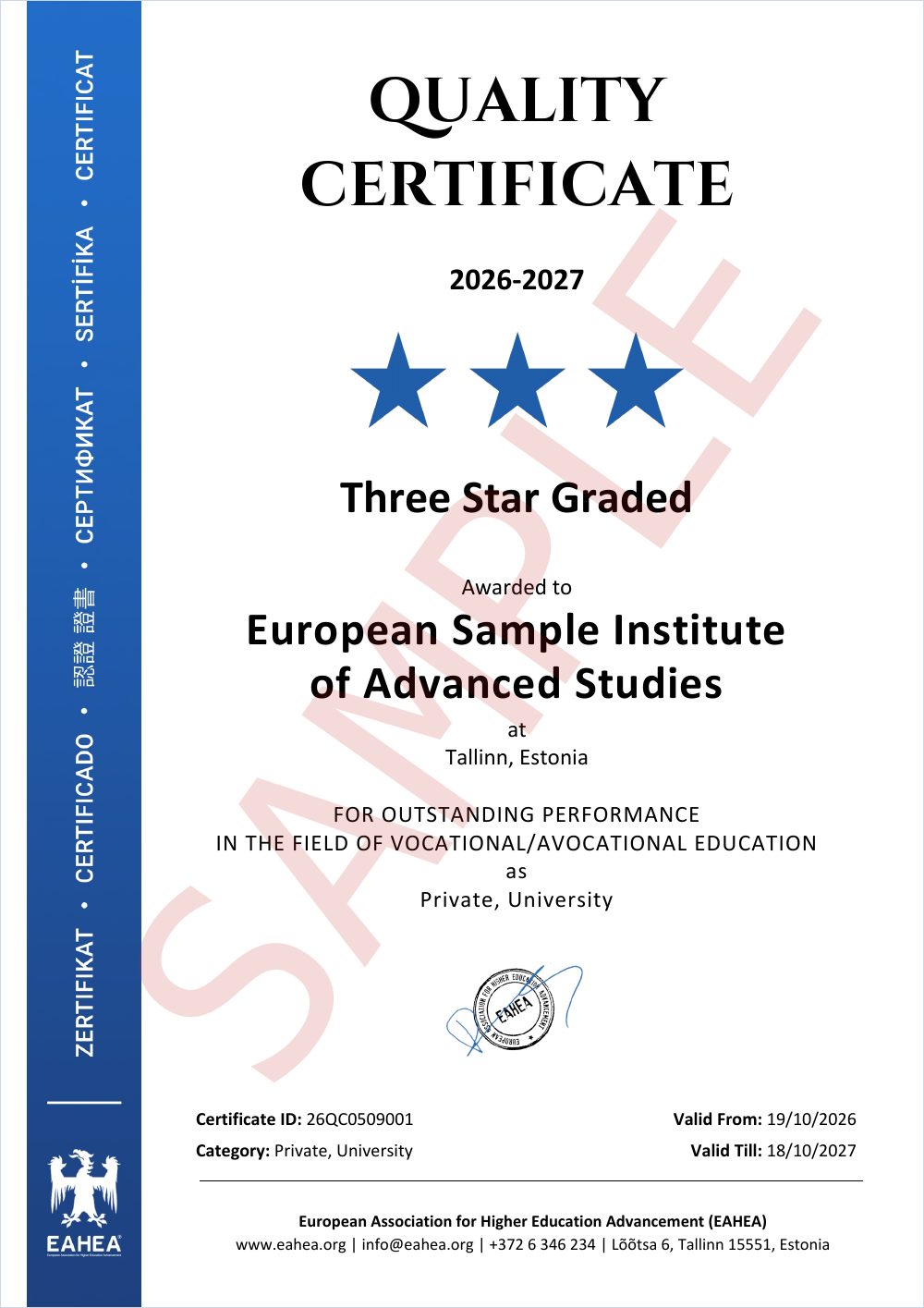 Sample certificate of Quality Certification