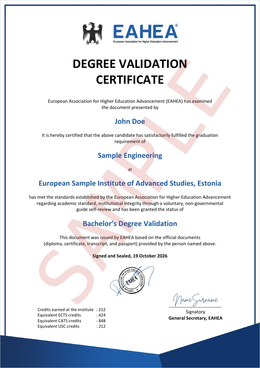 Sample certificate of Degree Validation